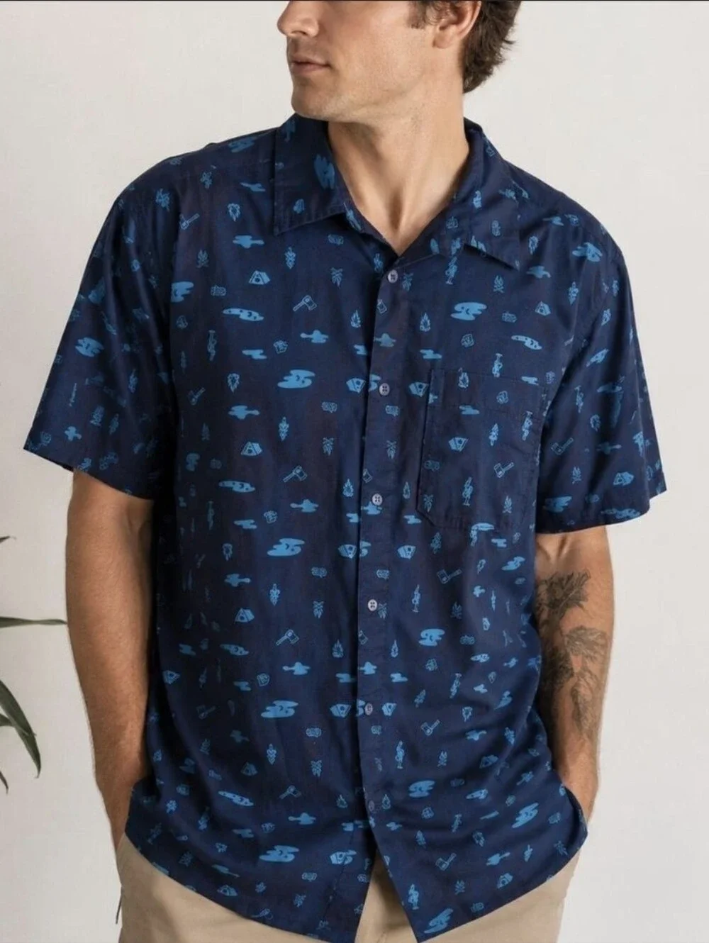The North Face Men's Baytrail Short Sleeve Button Up Shirt Blue Camp Size S
